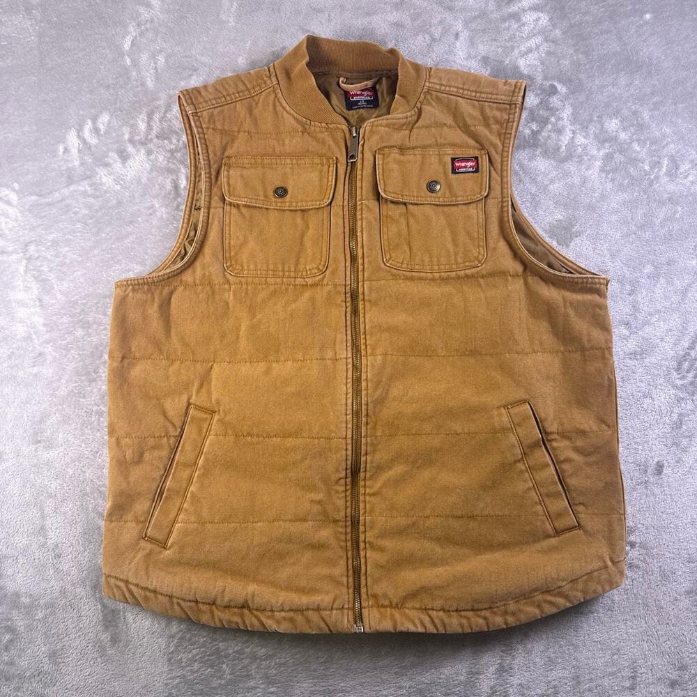Wrangler Workwear Vest Men’s Large Duck Brown Canvas Quilted Lined Full Zip